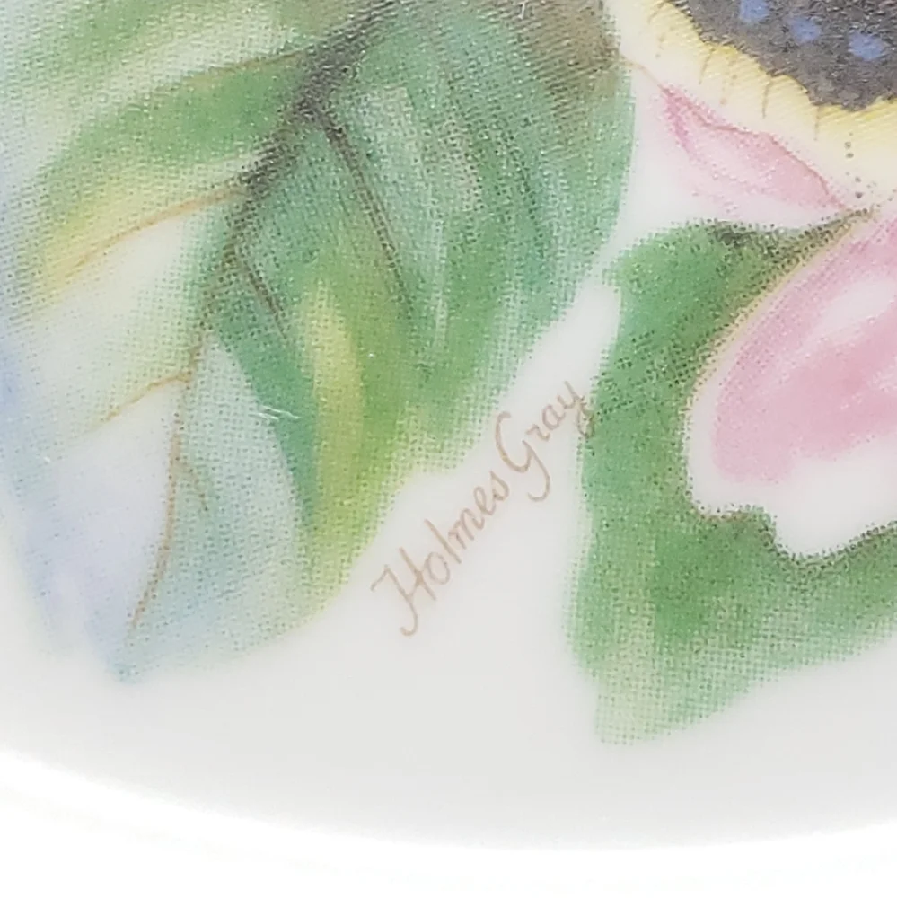 Vintage Homles Gray Ceramic Butterfly Coasters Signed Set of 6